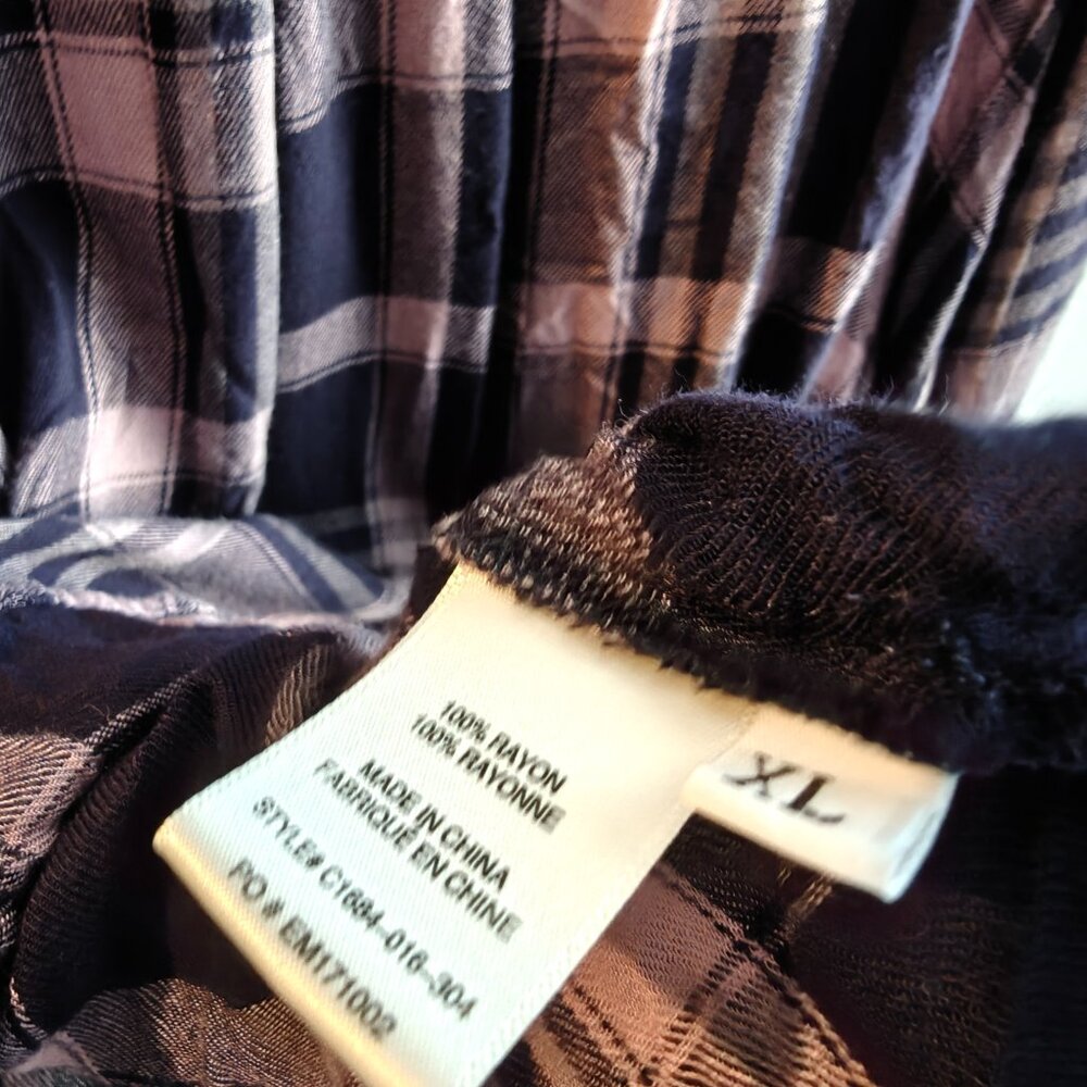 Cloth & Stone Purple Blue Pink Plaid Long Sleeve Casual Blouse - XL - Picture 5 of 6